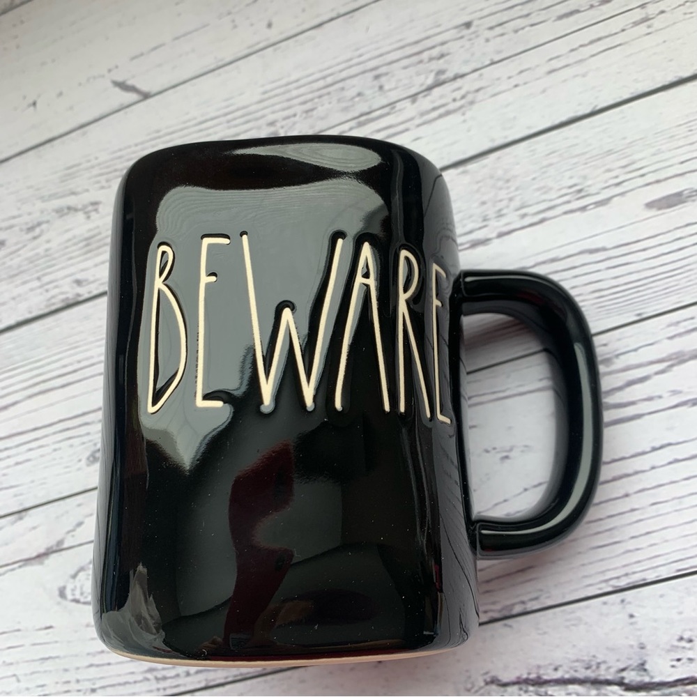 RAE DUNN - double-sided black BEWARE and face mug